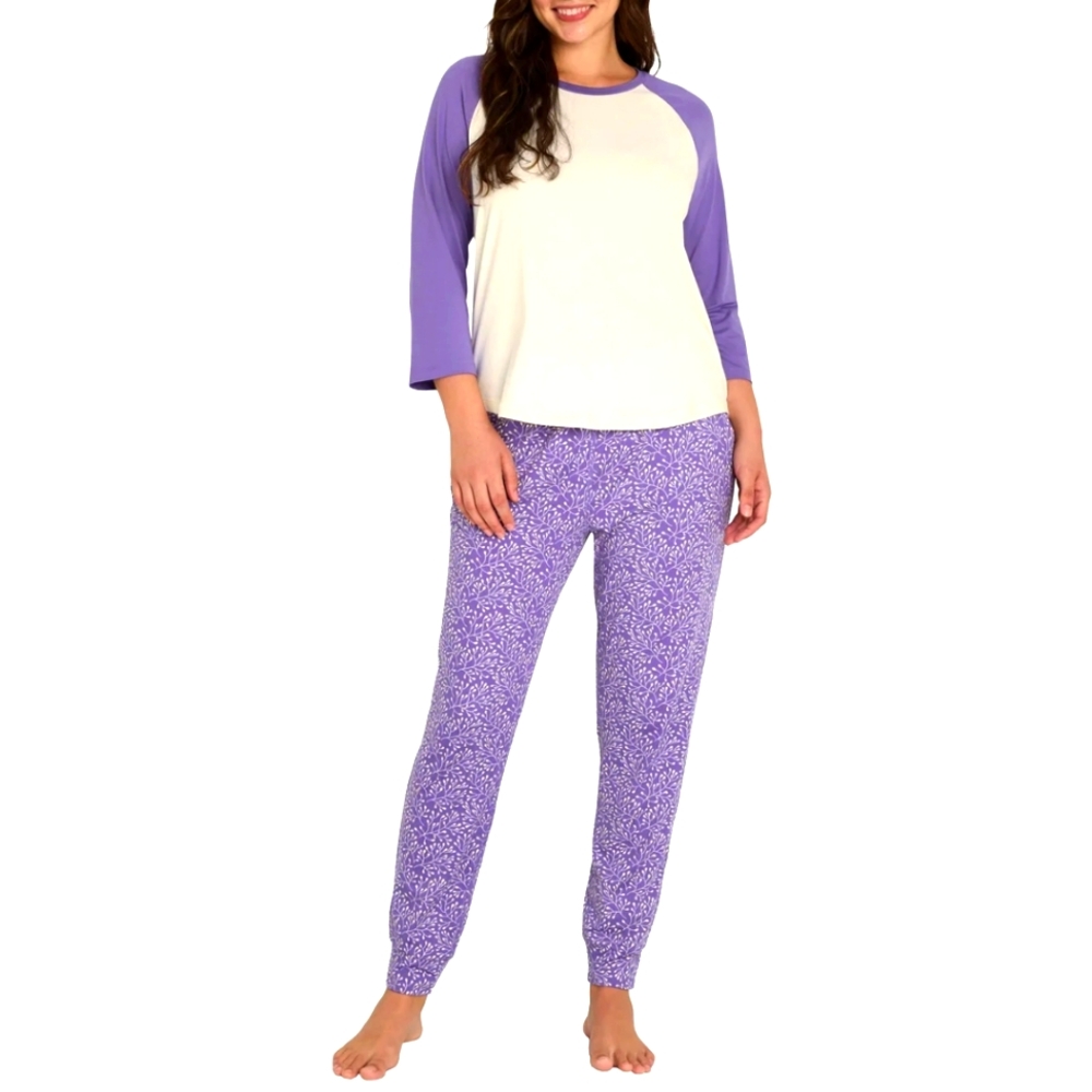 Eddie Bauer Purple and Cream Women's 2-Piece Pajama Set, NEW - Picture 2 of 7